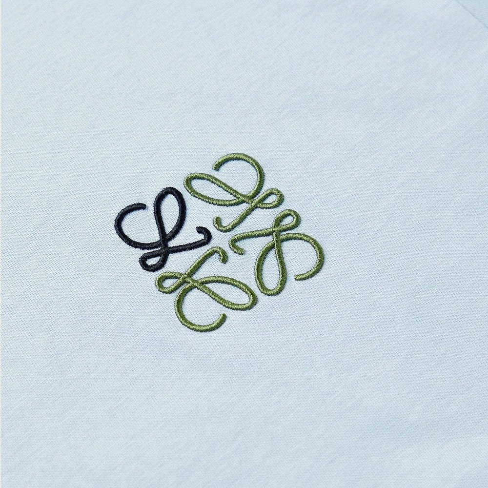 Loewe 2021 Anagram Classic Embroidered Cotton Round Neck Blue T-Shirt XL - Picture 11 of 11